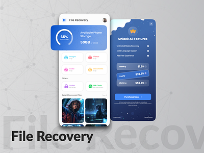 File Recovery Mobile App 3d andriod animation app design branding design graphics graphics design ios logo motion graphics recovery recovery app recovery app design ui user interface ux web design