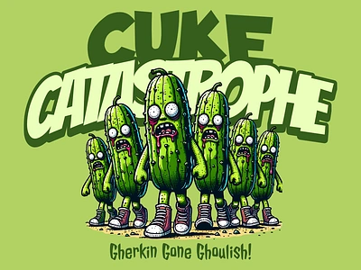 Cuke Catastrophe adorable cartoon cucumber cute design funny kittl pop culture print on demand printondemand t shirt t shirt design tshirt tshirtdesign undead zombie