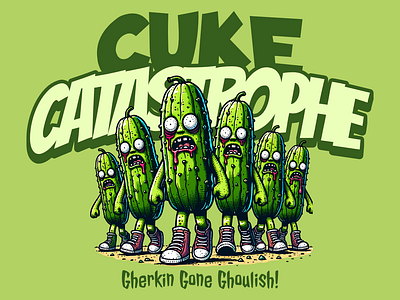 Cuke Catastrophe adorable cartoon cucumber cute design funny kittl pop culture print on demand printondemand t shirt t shirt design tshirt tshirtdesign undead zombie