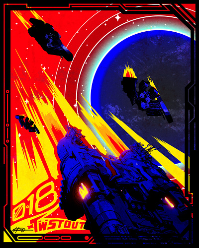 •0-18• AstroChase concept art cyberpunk cyborg digital art digital painting dystopia illustration light space space war spaceship vibrancy vibrant war