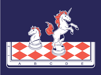 Chess blue flar illustration horse illustration isometric red unicorn