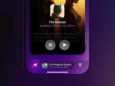 Bottom Navigation Bar with In-progress Action action app bottom sheet button clean ios iphone mobile app nav bar navigation product product design progress progress bar quest simple swipe task tinder ux