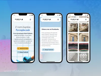Porządeczek - mobile view of the website branding clean cleaning cleaning services graphic design hamburger iphone marketing mobile mobile view mobile website ui