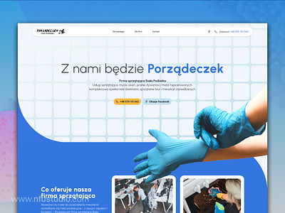 Porządeczek - Homepage blue gloves clean cleaning cleaning services company design gloves landing page tidy web design webdesign website