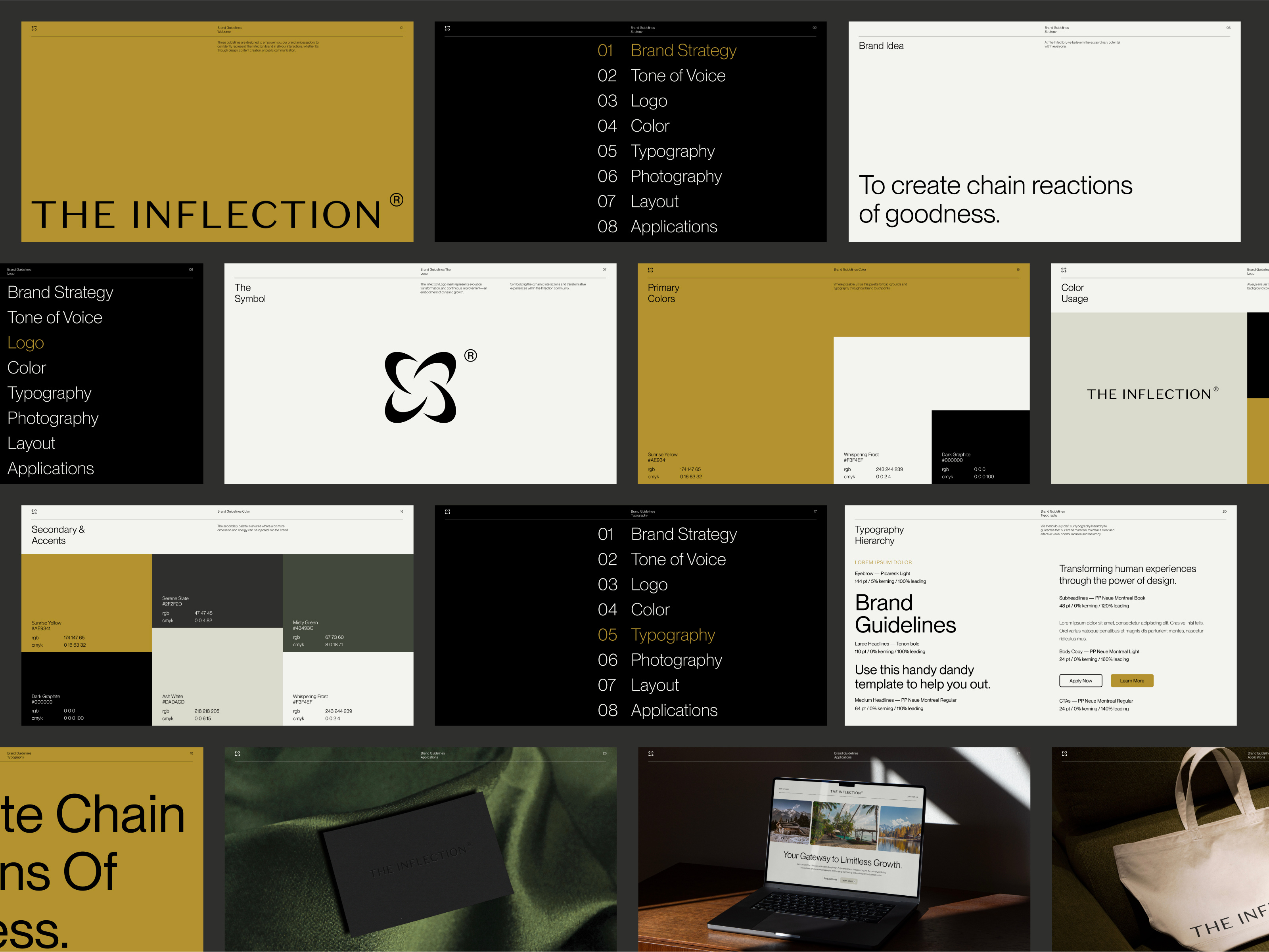 Inflection Guidelines brand branding color palette design guidelines identity logo luxury mockup premium presentation retreat type visual