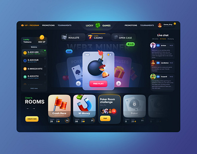 Lucky Games - Web3 Online Casino Dashboard battle pass casino ui betting blockchain casino casino dashboard casino games ui crash ui crypto casino crypto games ui dashboard ui gambling games ui igaming online casino slots ui user account casino web3