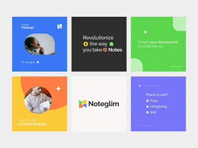 Social Media Post Design For Noteglim ad campign ai logo artificial intelligence branding document note ecommerce futuristic logo logo design identity logo designer modern logo n logo note taking productivity app saas smm social media post software technology visual design