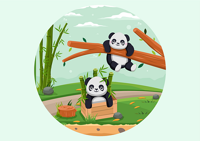 Panda animal art background bamboo cartoon character china cute design drawing fun happy illustration isolated mammal nature panda tree vector zoo