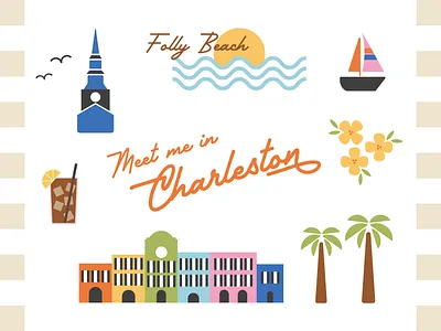Charleston, South Carolina Icons bachelorette illustration charleston charleston design charleston illustration charleston sc charleston sc design charleston sc illustration charleston south carolina charleston south carolina design folly beach palm tree rainbow row sail boat south carolina design south carolina illustration