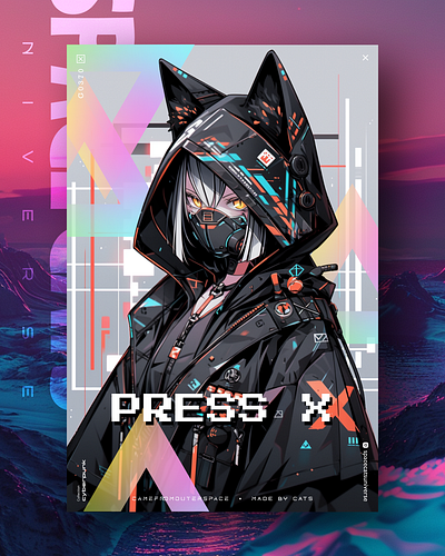 Press ✖️ ai branding cat cyberpunk daliy design illustration poster print