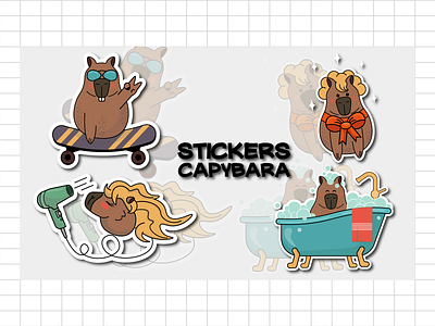 Capybara Stickers 2d branding capybara design graphic design illustration logo stickers ui vector