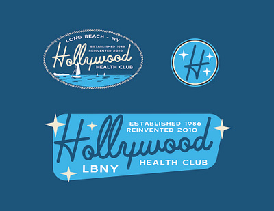 Hollywood Health Club WIP beach blue branding design fitness graphics health illustration kit lettering logo merchandise mid century modern nautical navy ocean suite tshirt vector