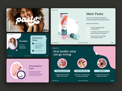 Paste Pitch Deck branding color palette colors design graphic design illustrator indesign logo packaging pitch deck presentation product startup toothpaste type typography