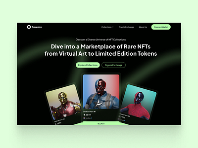 Tokenize | NFT Collection Marketplace collection crypto design graphic design hero hero section illustration marketplace nft token typography ui vector website