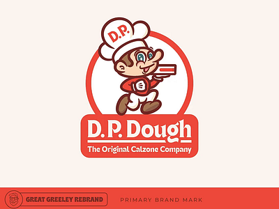 D.P. Dough - The Great Greeley Rebrand 80s brand brand refresh branding cartoon character design logo pizza restaurant