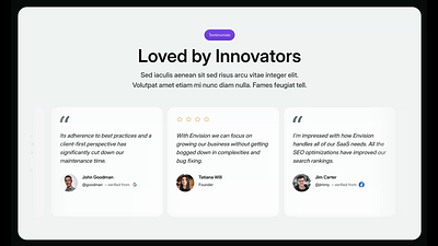 Testimonial Section Web Design Inspiration (Dark Mode) 3d animation inspiration motion graphics social proof testimonial ui desing ux design web design