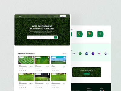 Turf Booking Platform landing page design listing site ui ux listing website ui ux minimal design sports booking website sports listing platform turf booking turf booking landing page turf booking ui ux vendor registration ui ux website design website ui ux