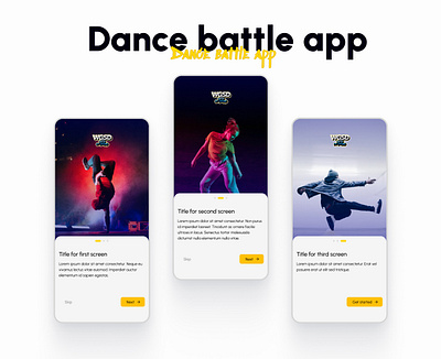 Splash screens for Dance battle app app battle blue branding bright dance design font logo mobile onboarding screens social media splash screen sport street style typography ui ux yellow