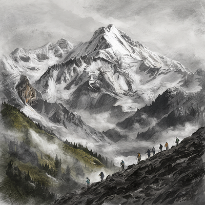 Digital Art Illustration of Snow-Capped Mountain Ranges digital art illustration fan art