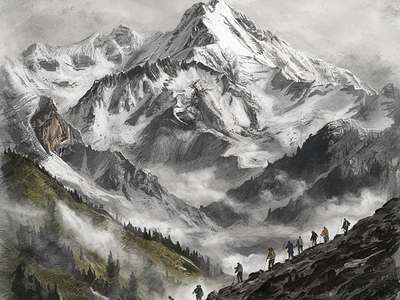 Digital Art Illustration of Snow-Capped Mountain Ranges digital art illustration fan art