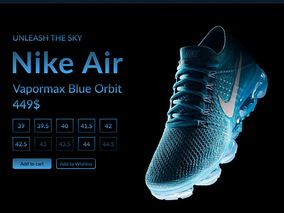 Nike Air Vapormax Blue Orbit Web Design branding creativity dark mode gradient redesign sneakers ui web design website