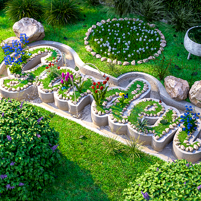 Garden - Lettering 3D com animação 3d animation butterfly flowers fountain garden grass green intro lawn leaves lettering motion graphics nature spring water