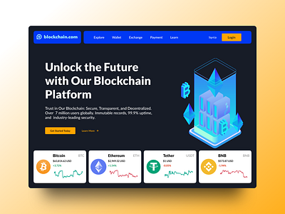 Blockchain Hero section Landing Page animation crypto cryptocurrency design figma hero section landing page product design ui ux web3 webapp webpage website