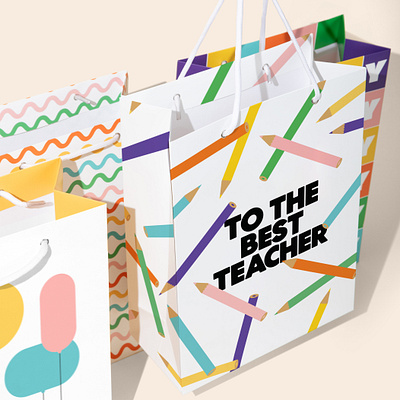 To The Best Teacher Gift Bag art color pencil crayon design graphic design greeting card illustration pattern school stationery teacher
