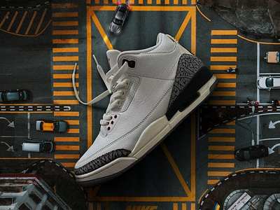 Giant Jordan 3 White Cement Design adobe adobe photoshop advertisement branding graphic design jordan jordan 3 nike photoshop photoshop art photoshop artist photoshop skills poster advertisement poster art sneaker sneaker design sneaker poster sneakerhead sneakers