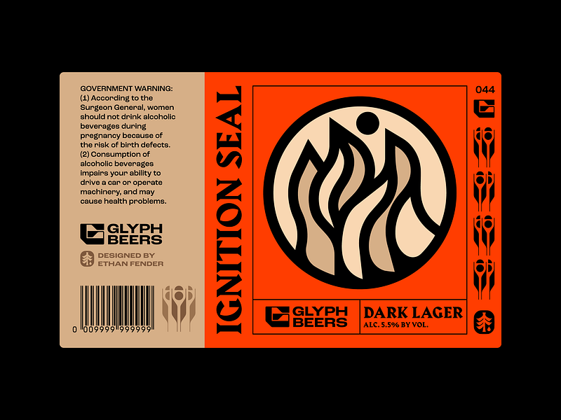 Glyph Beer 44 beer label blacksmith branding coin emblem energy fire flame icon label design layout logo medallion nature packaging design seal solar symbol type typography