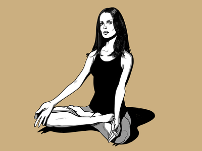 Barbara Bach actress art black and white digital illustration ink mediation pinup yoga