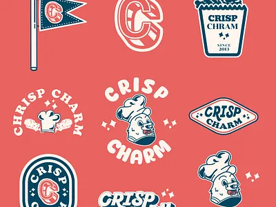 set logo badge of Crisp Charm branding design food graphic design illustration lattering logo mascot retro vector vintge