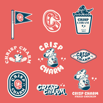 set logo badge of Crisp Charm branding design food graphic design illustration lattering logo mascot retro vector vintge