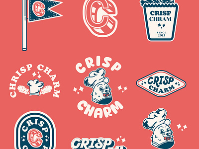 set logo badge of Crisp Charm branding design food graphic design illustration lattering logo mascot retro vector vintge