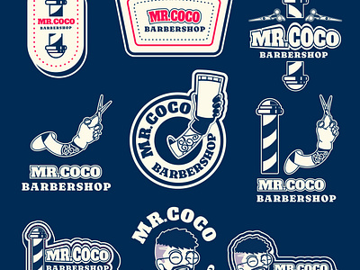 Mascot logo of Mr.Coco Barbeshop badge barbershop branding cartoon design graphic design illustration label lettering logo mascot monogram retro stickers vector vintage