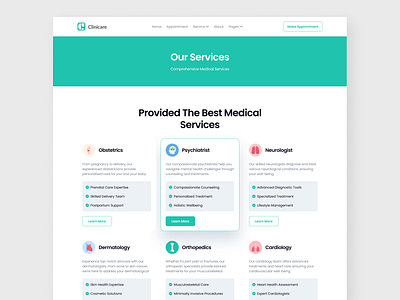 Our Service Page - Medical Clinic Web Design clinic medical service ux design