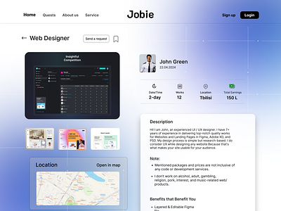 Jobie 3d animation blue branding design full stack graphic design homeworks job logo motion graphics profile page ui web works