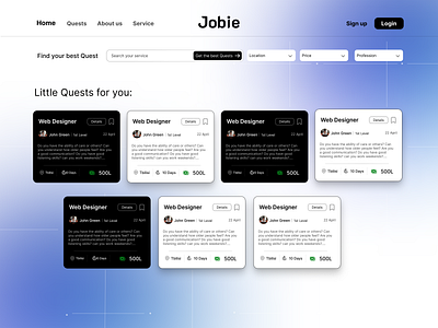 Jobie 3d animation blue branding graphic design homeworks motion graphics purple quests ui web design works