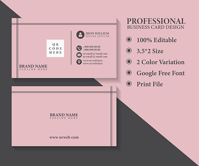 Simple Professional Business Card Design Project. editable