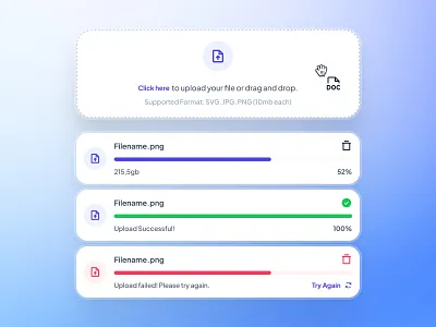 slothUI - World's Laziest Design System - File Upload Variant UI design system drag and drop ui figma design system figma ui kit file upload file upload dropzone file upload progress file upload ui file upload variant gradient interface design minimal progress ui purple slothui ui ui design ui kit upload progress upload ui