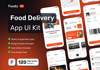 Foody - Order and Delivery Food Mobile App UI Kit app cook cooking delivery delivery app delivery food eat eating food food app food delivery food delivery app food order foodie menu book mobile app restaurant restaurant app sushi ui