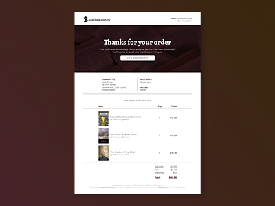 Daily UI #017 - Email Receipt books bookstore daily ui email email design email receipt library ui ui design
