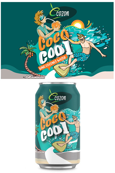 COCOCOOL King Coconut can label design advertishment branding characterartist customdesigns digitalart digitalillustrations freelancers graphicdesigns illustrationartist labeldesigns logodesigns packagingdesigns vectorart