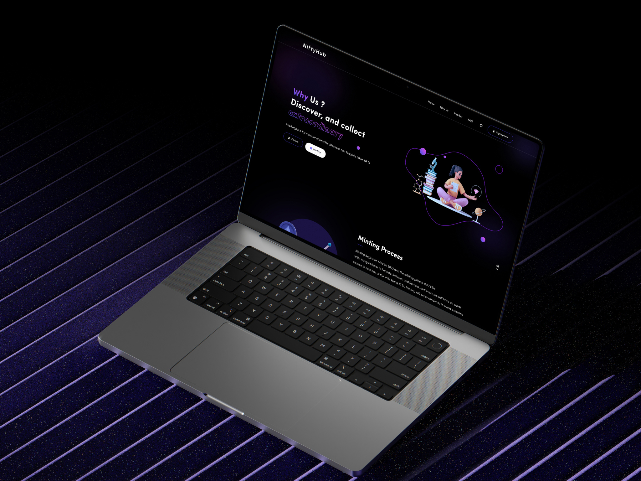 NiftyHub: Elevate Your Digital Collection creative design agency design studio figma inspiration landing page morhover nft nft world nft world landing page online business ui trends uiux web design website