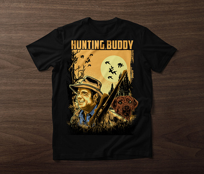 Hunting Buddy t-shirt design branding custom t shirt design hunting tshirt illustration retro t shirt t shirt design typography typography t shirt design