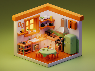 3D Isometric Kitchen Room floor