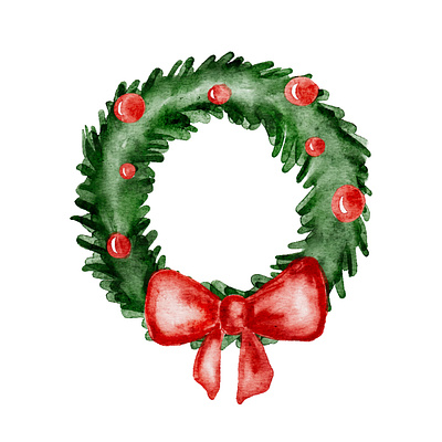 Wreath watercolor christmas print vector wraeth