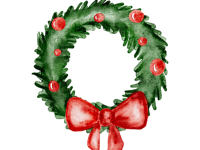 Wreath watercolor christmas print vector wraeth