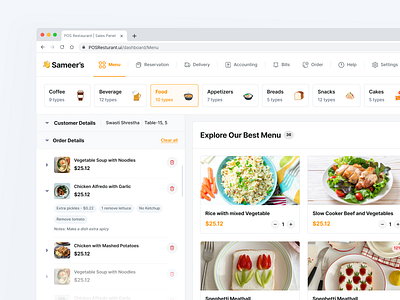 POS panel of Restaurant Management System (RMS) design minimal ui ui design