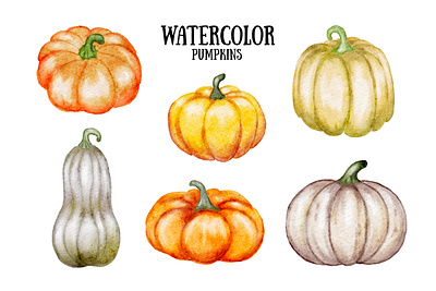Set watercolor pumpkins pumpkin set watercolor